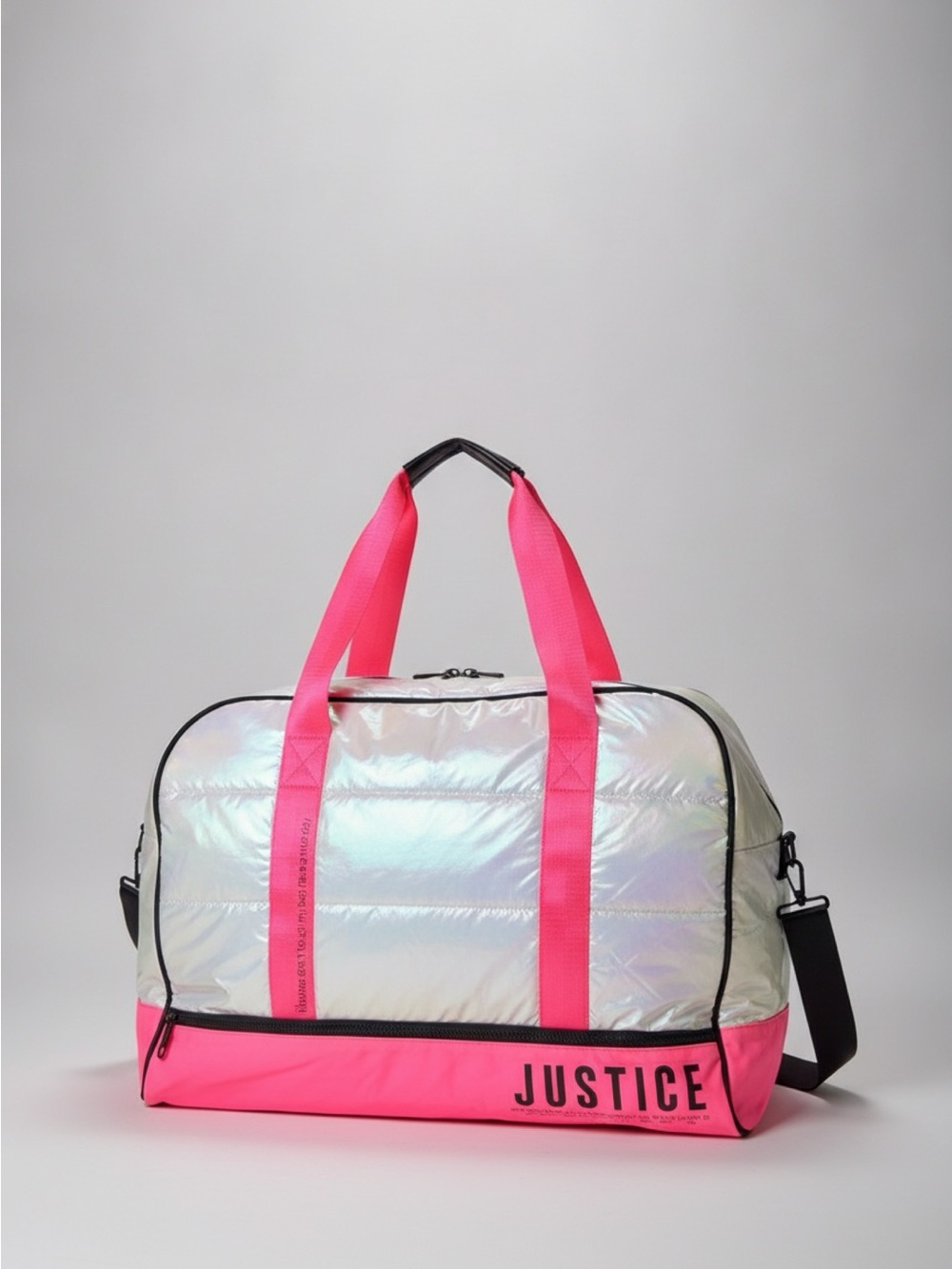 Justice Iridescent Duffel with Neon Pink Accents